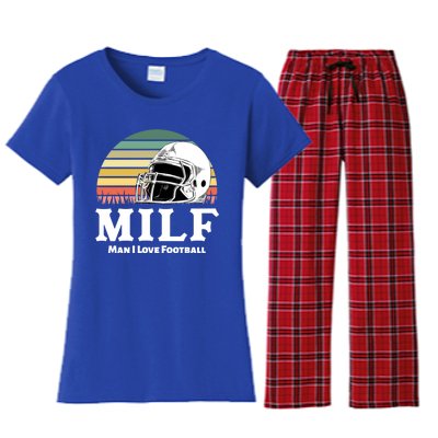 Milf Meaningful Gift I Love Football Helmet Gift Women's Flannel Pajama Set