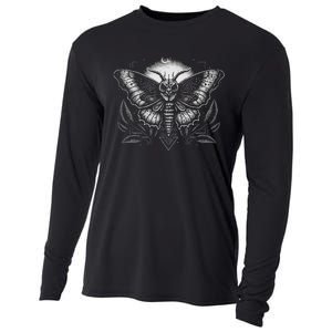 Moth Moon Geometry Heterocera Folkloric Wiccan Nature Goth Cooling Performance Long Sleeve Crew