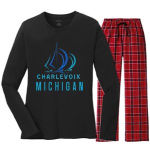 Michigan Michigander Great Lakes Lake Charlevoix Souvenir Women's Long Sleeve Flannel Pajama Set 