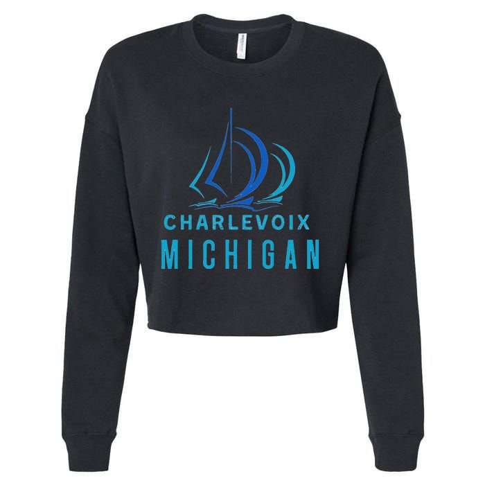 Michigan Michigander Great Lakes Lake Charlevoix Souvenir Cropped Pullover Crew