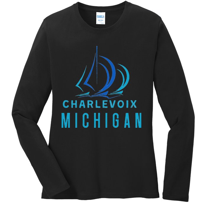 Michigan Michigander Great Lakes Lake Charlevoix Souvenir Ladies Long Sleeve Shirt