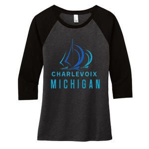 Michigan Michigander Great Lakes Lake Charlevoix Souvenir Women's Tri-Blend 3/4-Sleeve Raglan Shirt