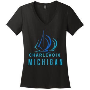 Michigan Michigander Great Lakes Lake Charlevoix Souvenir Women's V-Neck T-Shirt