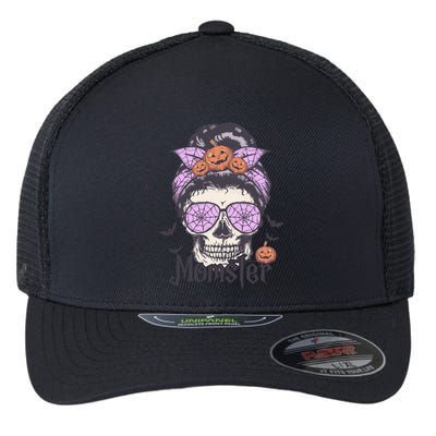 Momster Meaningful Gift Funny Messy Bun Skeleton Spooky Halloween Gift Flexfit Unipanel Trucker Cap