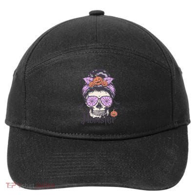 Momster Meaningful Gift Funny Messy Bun Skeleton Spooky Halloween Gift 7-Panel Snapback Hat