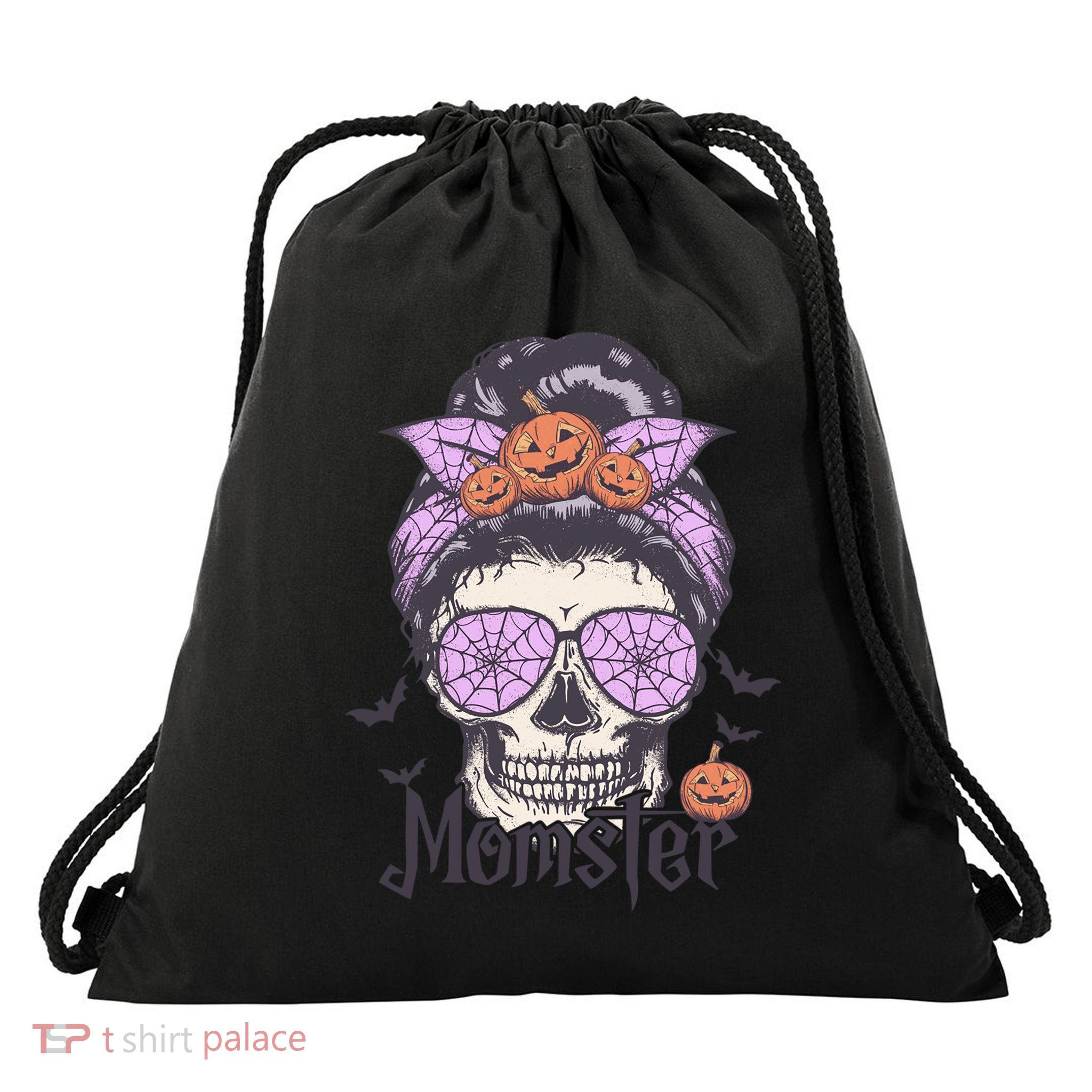 Momster Meaningful Gift Funny Messy Bun Skeleton Spooky Halloween Gift Drawstring Bag