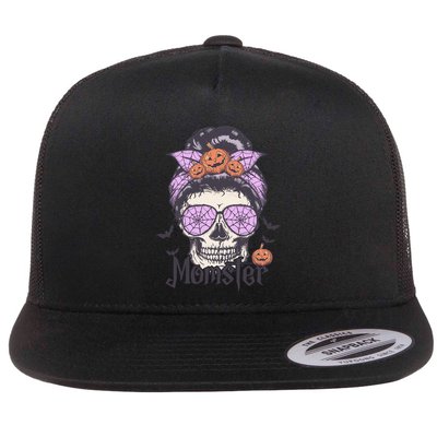 Momster Meaningful Gift Funny Messy Bun Skeleton Spooky Halloween Gift Flatbill Hat