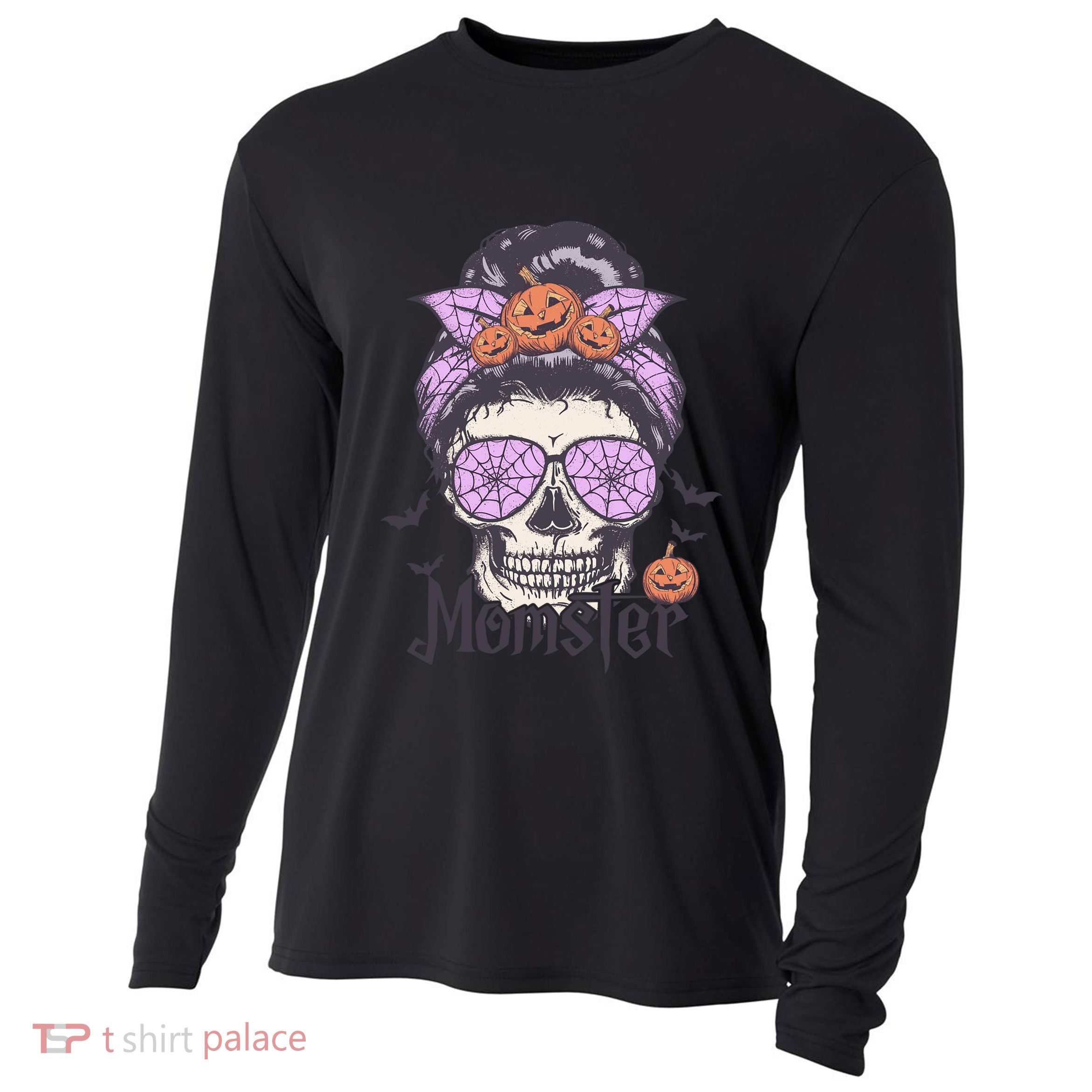 Momster Meaningful Gift Funny Messy Bun Skeleton Spooky Halloween Gift Cooling Performance Long Sleeve Crew