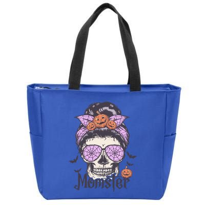 Momster Meaningful Gift Funny Messy Bun Skeleton Spooky Halloween Gift Zip Tote Bag