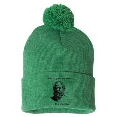 Memes Meh Good Enough Funny Mediocrates Sarcastic Philosophy Meme Mediocrates Pom Pom 12in Knit Beanie