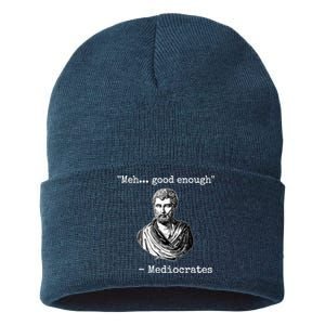 Memes Meh Good Enough Funny Meh Good Enough Mediocrates Demotivational Quote Sustainable Knit Beanie