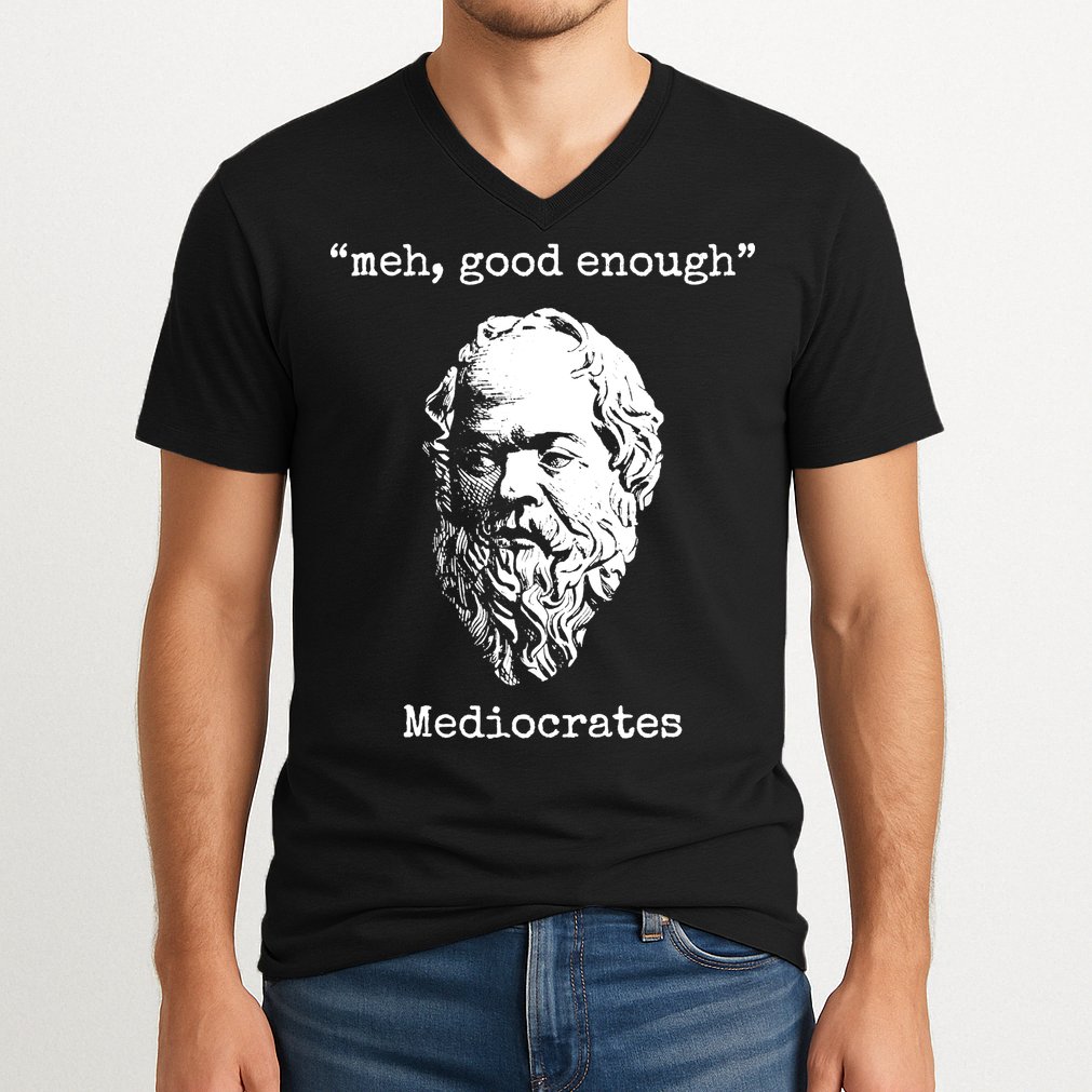 Memes Meh Good Enough Funny Meh Good Enough Mediocrates Demotivational Quote V-Neck T-Shirt