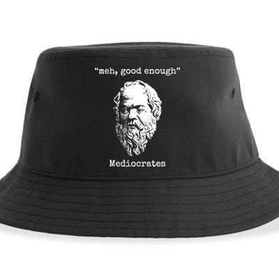 Memes Meh Good Enough Funny Meh Good Enough Mediocrates Demotivational Quote Sustainable Bucket Hat