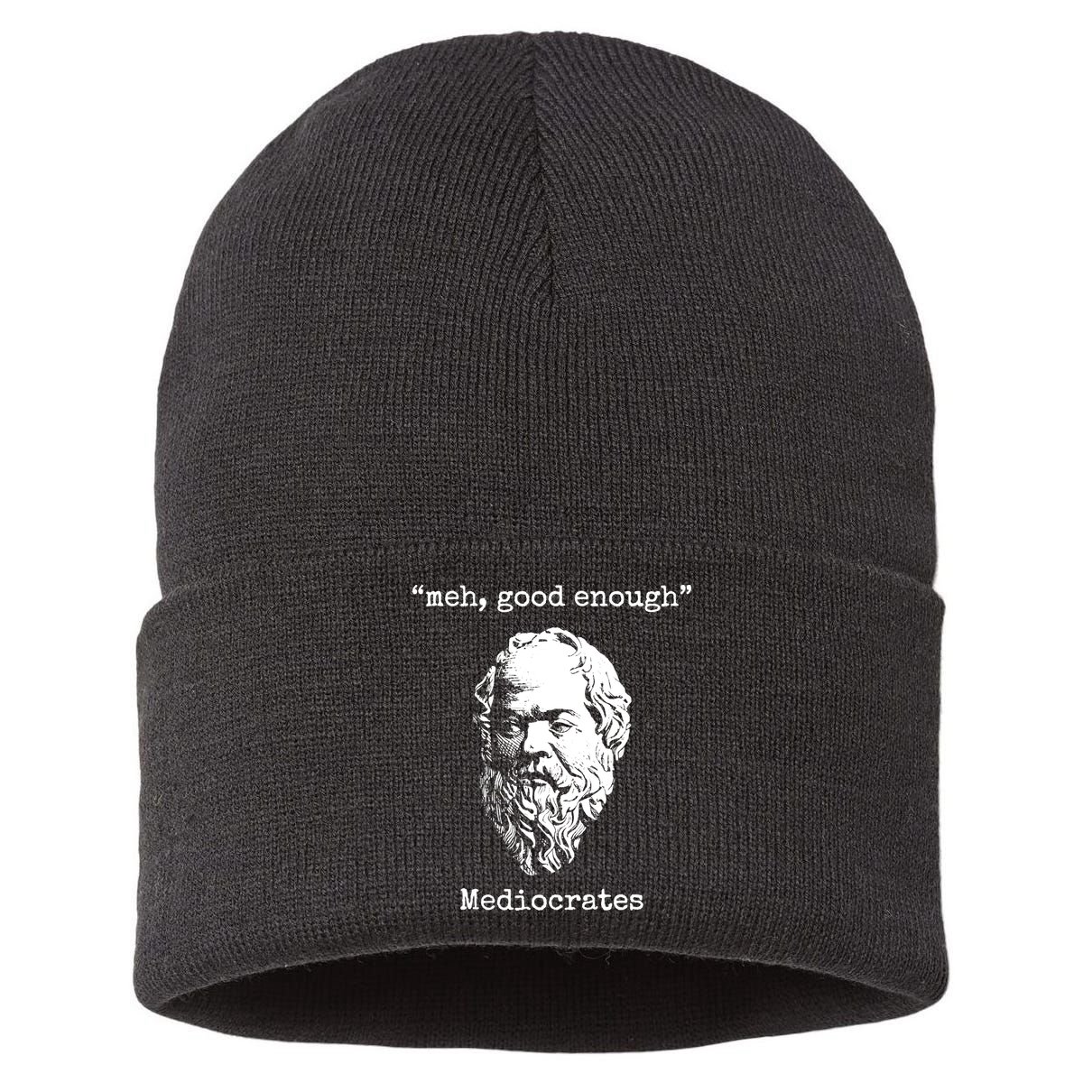 Memes Meh Good Enough Funny Meh Good Enough Mediocrates Demotivational Quote Sustainable Knit Beanie