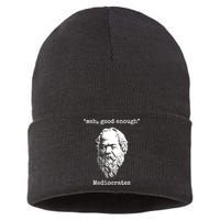 Memes Meh Good Enough Funny Meh Good Enough Mediocrates Demotivational Quote Sustainable Knit Beanie