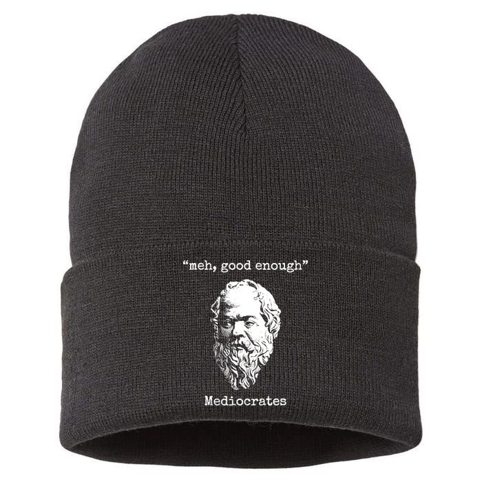 Memes Meh Good Enough Funny Meh Good Enough Mediocrates Demotivational Quote Sustainable Knit Beanie