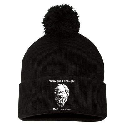 Memes Meh Good Enough Funny Meh Good Enough Mediocrates Demotivational Quote Pom Pom 12in Knit Beanie