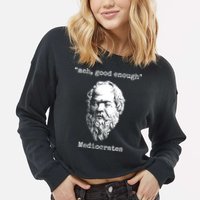 Memes Meh Good Enough Funny Meh Good Enough Mediocrates Demotivational Quote Cropped Pullover Crew