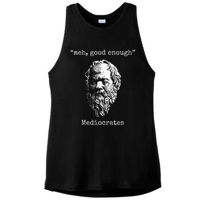 Mediocrates Meh Good Enough Lazy Logic Sloth Wisdom Ladies PosiCharge Tri-Blend Wicking Tank