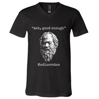 Mediocrates Meh Good Enough Lazy Logic Sloth Wisdom V-Neck T-Shirt