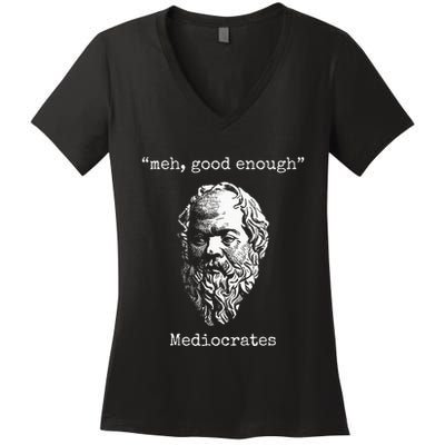 Mediocrates Meh Good Enough Lazy Logic Sloth Wisdom Women's V-Neck T-Shirt