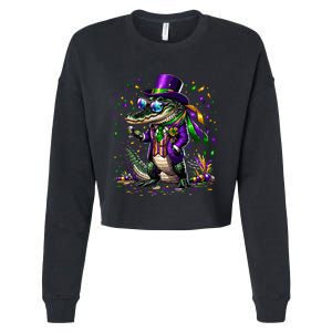 Mardigator Mardi Gras Alligator Costume Mardi Gras Cropped Pullover Crew