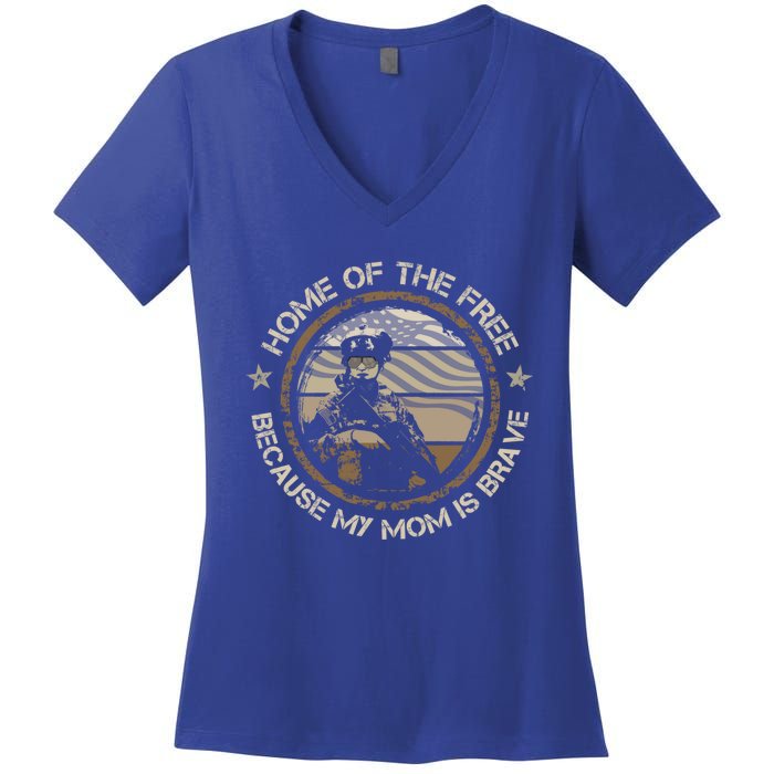 Military Mom Home Of The Free Because My Mom Is Brave Gift Women's V-Neck T-Shirt