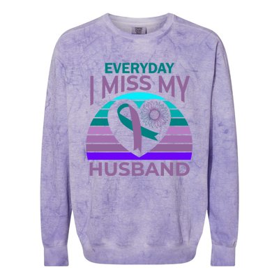 Miss My Husband Heart Sunflower Suicide Awareness Wife Gift Colorblast Crewneck Sweatshirt