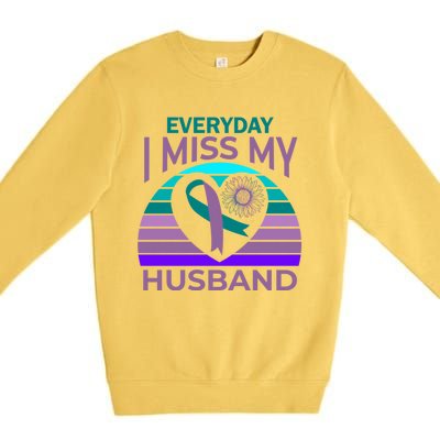 Miss My Husband Heart Sunflower Suicide Awareness Wife Gift Premium Crewneck Sweatshirt