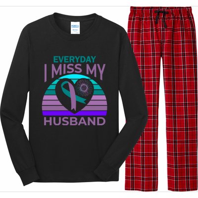 Miss My Husband Heart Sunflower Suicide Awareness Wife Gift Long Sleeve Pajama Set