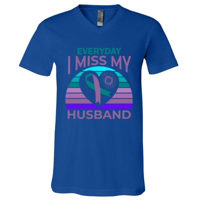 Miss My Husband Heart Sunflower Suicide Awareness Wife Gift V-Neck T-Shirt