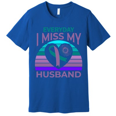 Miss My Husband Heart Sunflower Suicide Awareness Wife Gift Premium T-Shirt