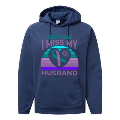 Miss My Husband Heart Sunflower Suicide Awareness Wife Gift Performance Fleece Hoodie