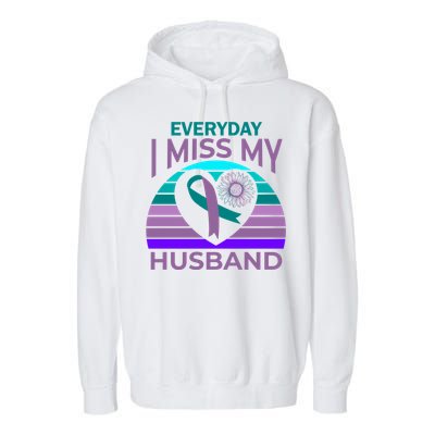 Miss My Husband Heart Sunflower Suicide Awareness Wife Gift Garment-Dyed Fleece Hoodie