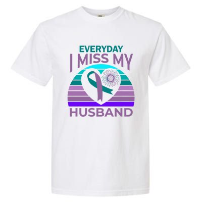 Miss My Husband Heart Sunflower Suicide Awareness Wife Gift Garment-Dyed Heavyweight T-Shirt