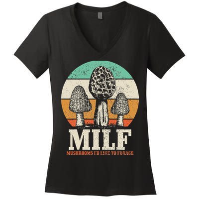 Morel Mushroom Hunting M.I.L.F. Mushrooms Id Like To Forage Women's V-Neck T-Shirt