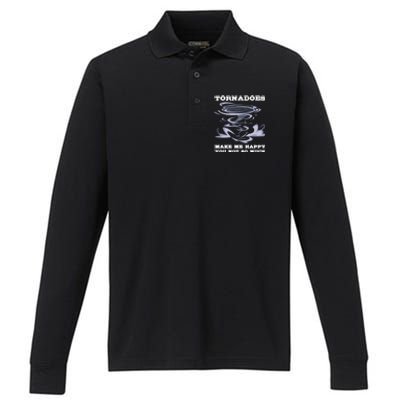 Make Me Happy You Not So Much Storm Chasing Tornadoes Performance Long Sleeve Polo