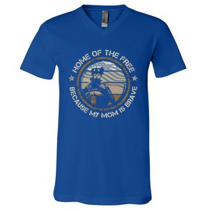 Military Mom Home Of The Free Because My Mom Is Brave Gift V-Neck T-Shirt