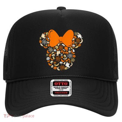 Minnie Mouse Halloween Ghosts Pumpkins Spiders High Crown Mesh Back Trucker Hat