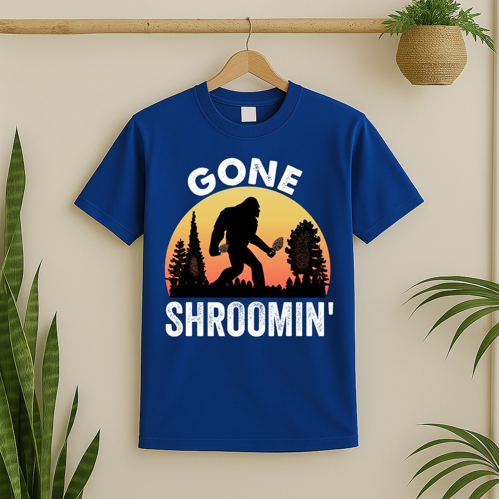 Morel Mushroom Hunter Gone Shroomin Funny Sasquatch Foraging Gift T-Shirt