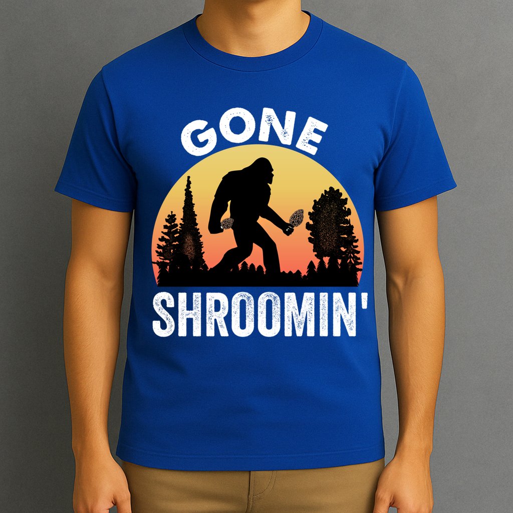 Morel Mushroom Hunter Gone Shroomin Funny Sasquatch Foraging Gift T-Shirt