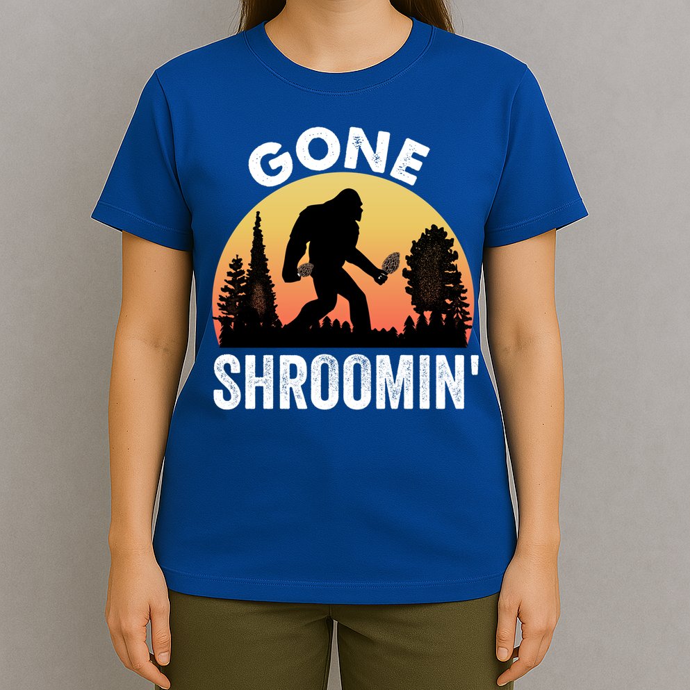 Morel Mushroom Hunter Gone Shroomin Funny Sasquatch Foraging Gift T-Shirt