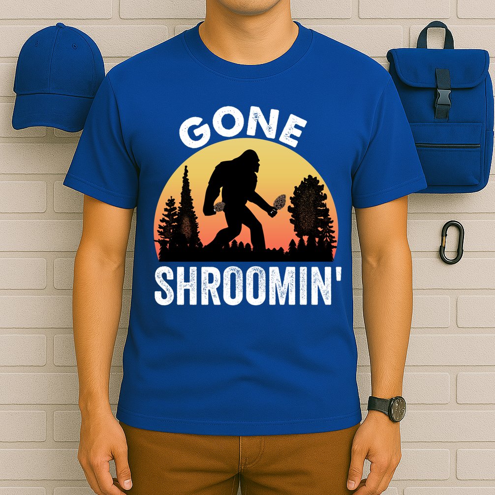 Morel Mushroom Hunter Gone Shroomin Funny Sasquatch Foraging Gift T-Shirt