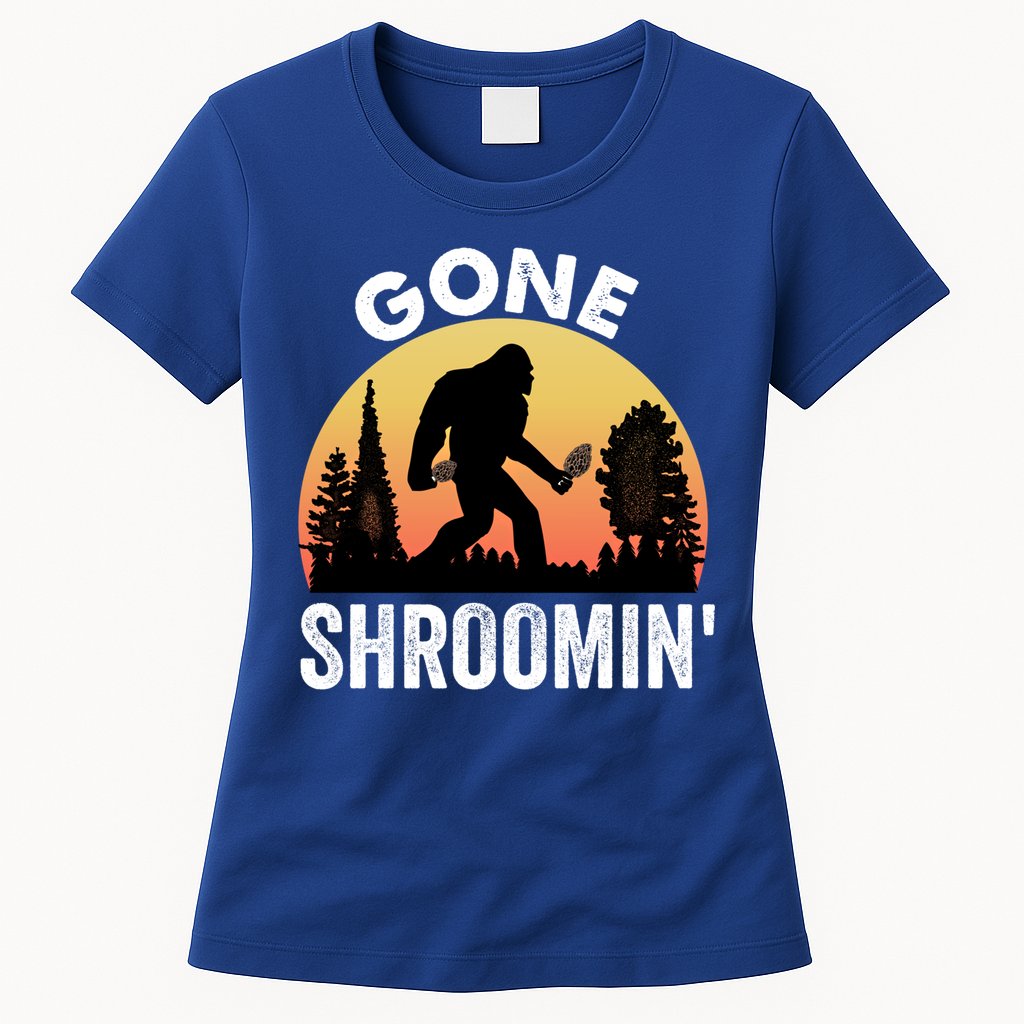 Morel Mushroom Hunter Gone Shroomin Funny Sasquatch Foraging Gift Womens T-Shirt