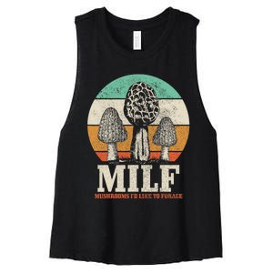 Morel Mushroom Hunting M.I.L.F. Mushrooms I'd Like To Forage Women's Racerback Cropped Tank