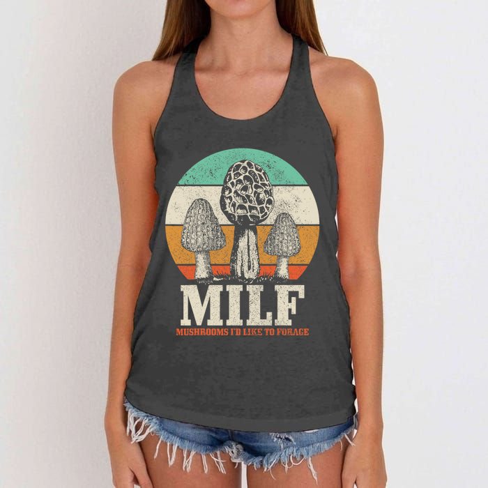 Morel Mushroom Hunting M.I.L.F. Mushrooms I'd Like To Forage Women's Knotted Racerback Tank