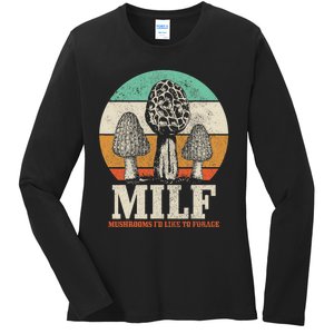 Morel Mushroom Hunting M.I.L.F. Mushrooms I'd Like To Forage Ladies Long Sleeve Shirt