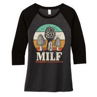 Morel Mushroom Hunting M.I.L.F. Mushrooms I'd Like To Forage Women's Tri-Blend 3/4-Sleeve Raglan Shirt