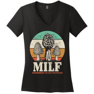 Morel Mushroom Hunting M.I.L.F. Mushrooms I'd Like To Forage Women's V-Neck T-Shirt