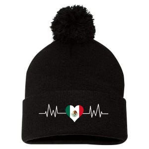 Mexico Mexican Heart Beat Pulse Pom Pom 12in Knit Beanie